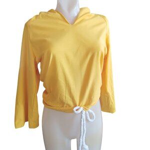 1OF1 Medium Boho Yellow Drawstring Hoodie Crop Top 1970's Handmade Hippy